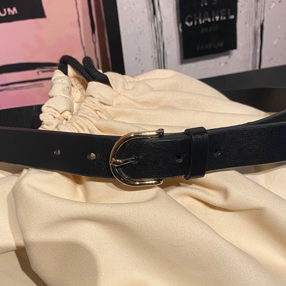 Banana Republic Black Leather Belt with Gold Buckle
